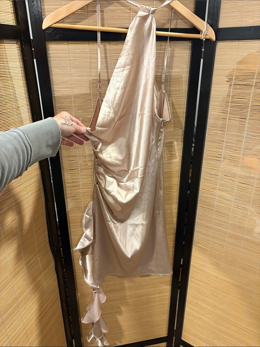 Elegant Satin Halter Slip Dress - Champagne